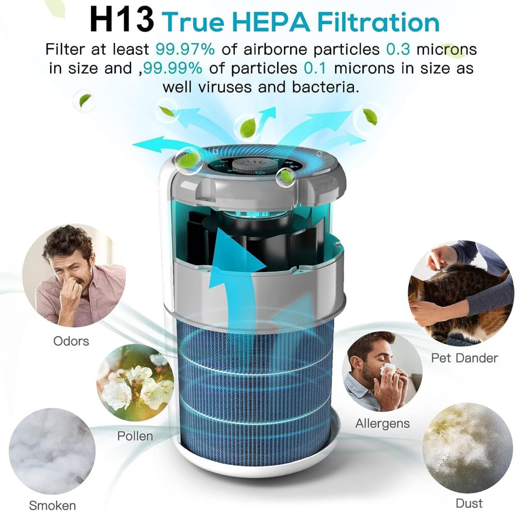 2 Pack Air Purifier for Home Bedroom with H13 True HEPA Filter for Smoke, Smokers, Dust, Odors, Pollen, Pet Dander | Quiet 99.9% Removal to 0.1 Microns | White Available for California