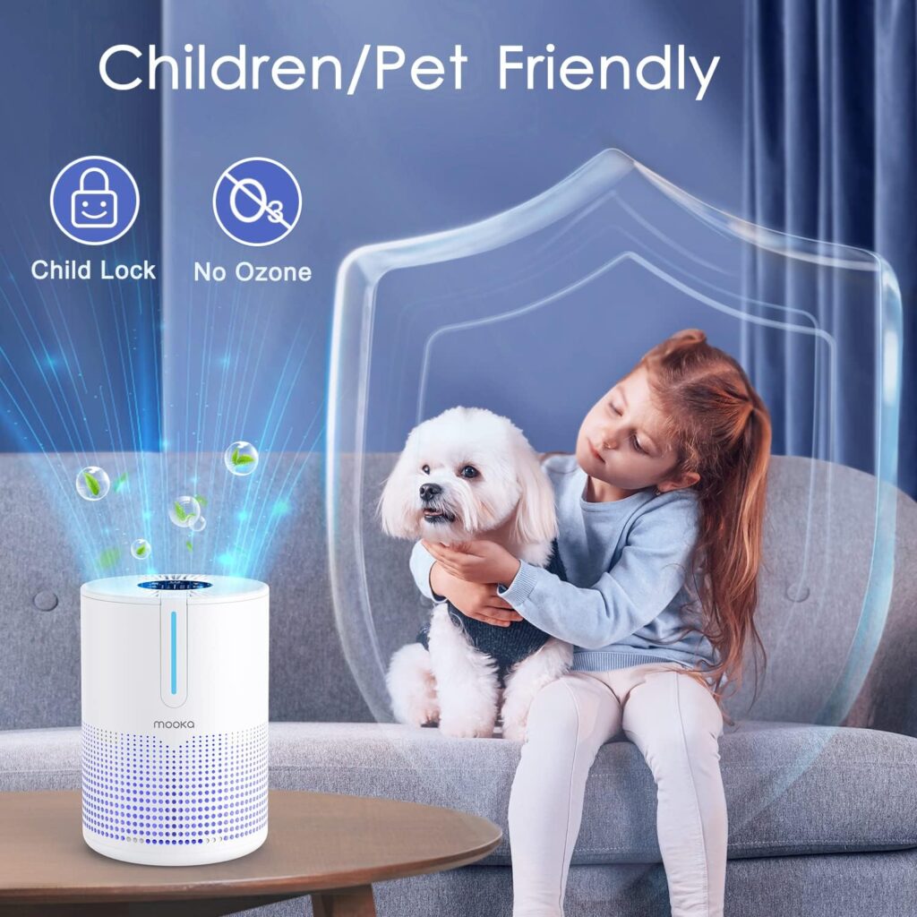 Air Purifiers for Bedroom Home, MOOKA HEPA H13 Filter Air Purifier with USB Cable for Smokers Pollen Pets Dust Odors in Office Car 300 Sq.Ft, Travel-size Desktop Air Cleaner with Fragrance Sponge