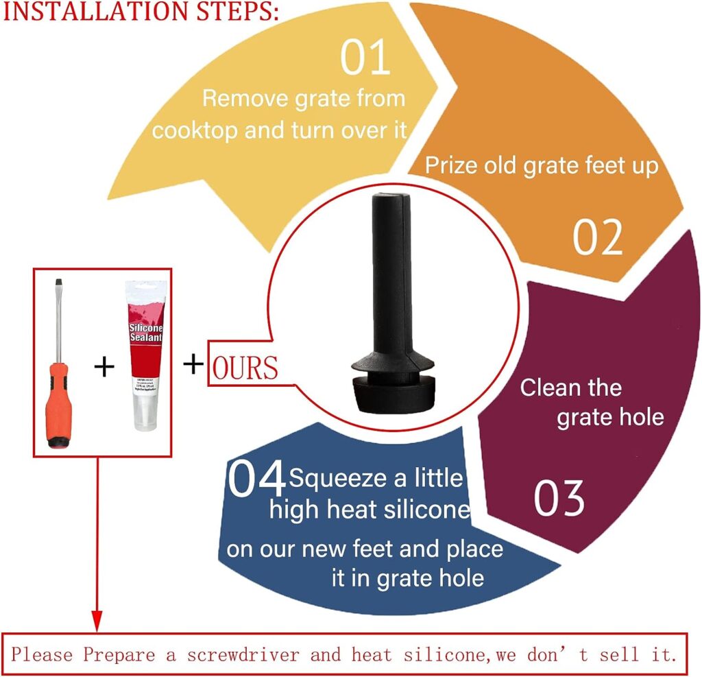 Allstare WB02X24790 Grate Rubber Feet for GE Gas Stove Top Range Grate Foot Rubber Pads GE Stove Parts Rubber Grate Bumpers Stove Replacement Cooktop Grate Foot 4 Pack