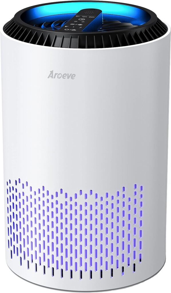 AROEVE Air Purifiers for Home, HEPA Air Purifiers Air Cleaner For Smoke Pollen Dander Hair Smell Portable Air Purifier with Sleep Mode Speed Control For Bedroom Office Living Room, MK01- White : Home  Kitchen