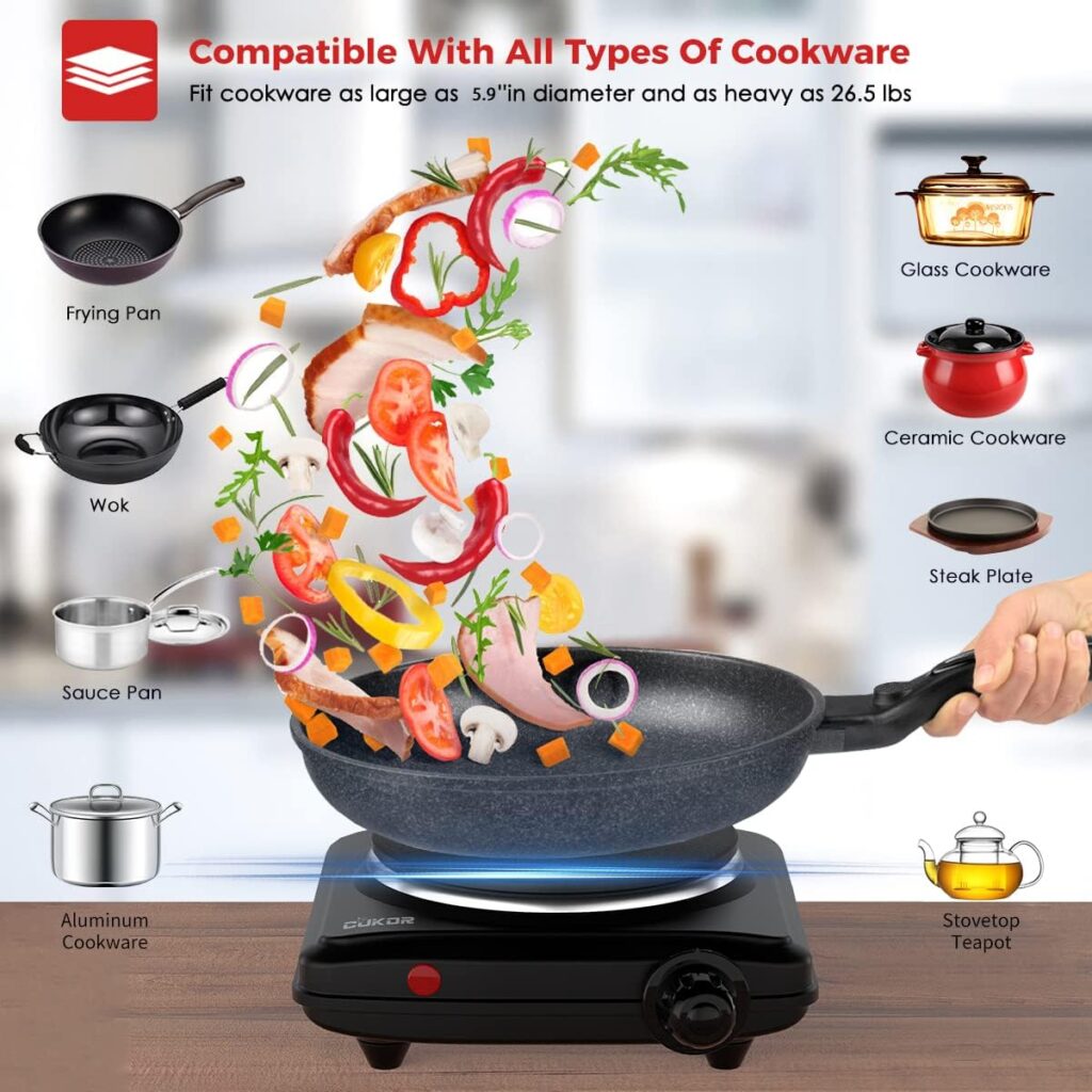 CUKOR Hot Plate for Candle Making,Electric Single Burner for Cooking, Portable Electric Stove, Electric Cooktop, Portable Electric Stove, Countertop burner 1200W，Compatible with All Cookwares