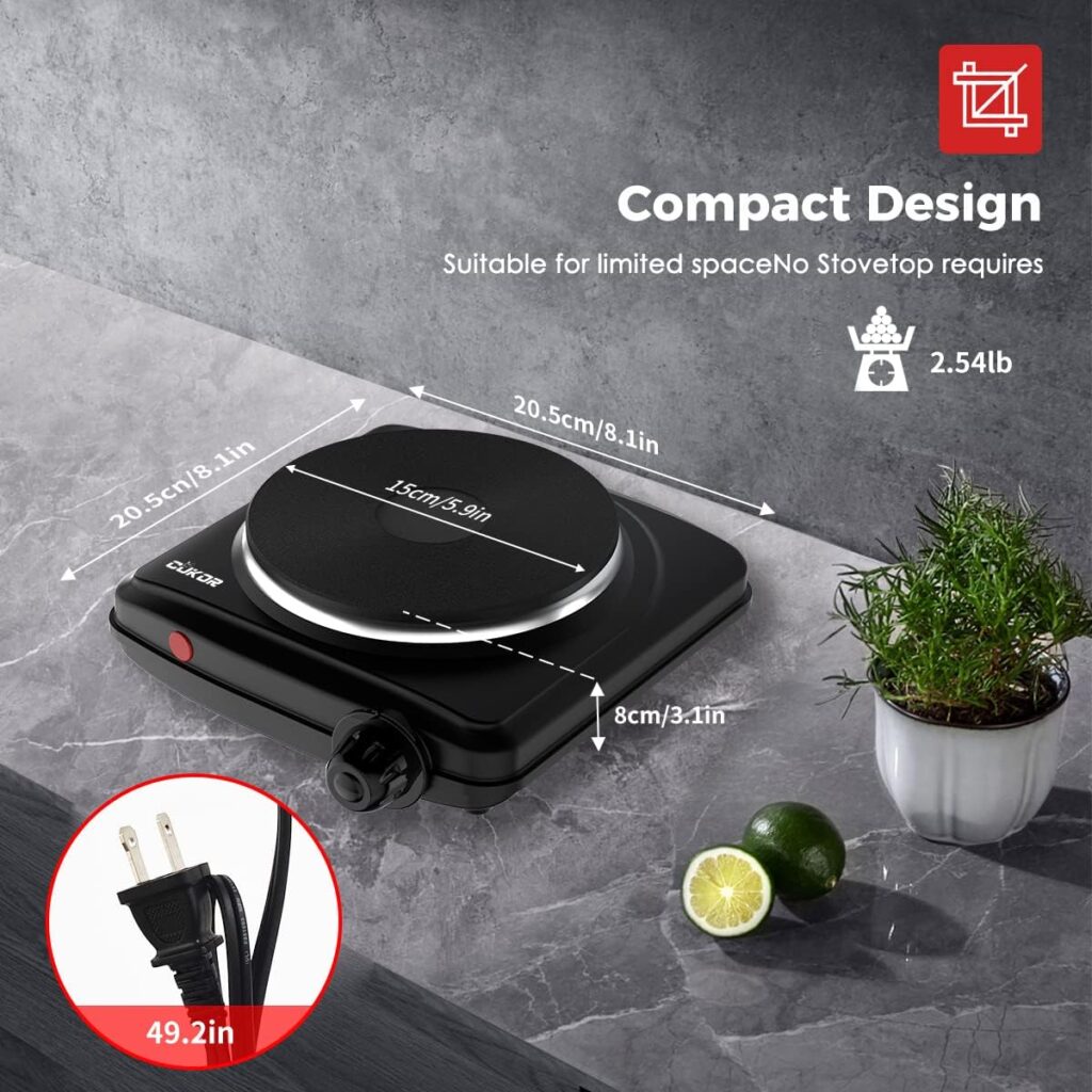 CUKOR Hot Plate for Candle Making,Electric Single Burner for Cooking, Portable Electric Stove, Electric Cooktop, Portable Electric Stove, Countertop burner 1200W，Compatible with All Cookwares