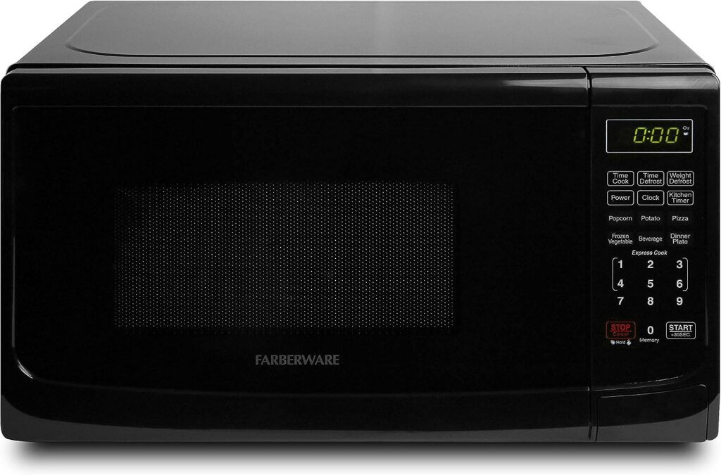 Farberware Countertop Microwave 700 Watts, 0.7 cu ft - Microwave Oven With LED Lighting and Child Lock - Perfect for Apartments and Dorms - Easy Clean Grey Interior, Retro Black