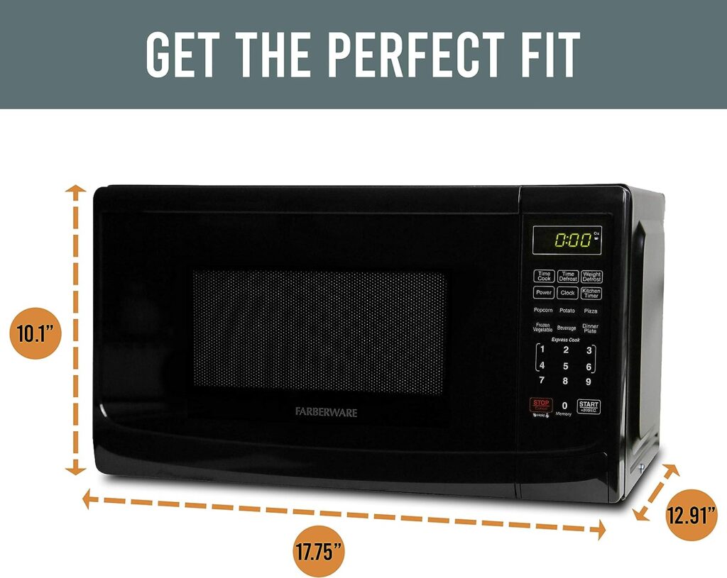 Farberware Countertop Microwave 700 Watts, 0.7 cu ft - Microwave Oven With LED Lighting and Child Lock - Perfect for Apartments and Dorms - Easy Clean Grey Interior, Retro Black