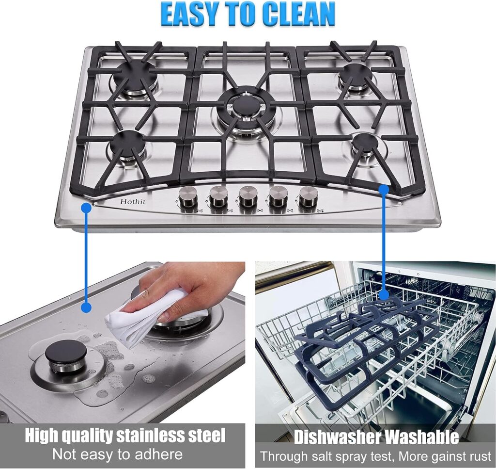 Hothit Propane Gas Cooktop 30 Inch, 5 Burner Built-in Stainless Steel Gas Stove Top, LPG/NG Dual Fuel, Include Gas Pressure Regulator Gas Range(L30×W20)