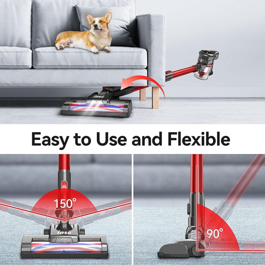 INSE Cordless Vacuum Cleaner, 6-in-1 Powerful Stick Vacuum, Rechargeable Vacuum Cleaner with 2200m-A-h Battery Up to 45 Mins Runtime, Lightweight Handheld Vacuum for Home Hard Floor Carpet Pet Hair