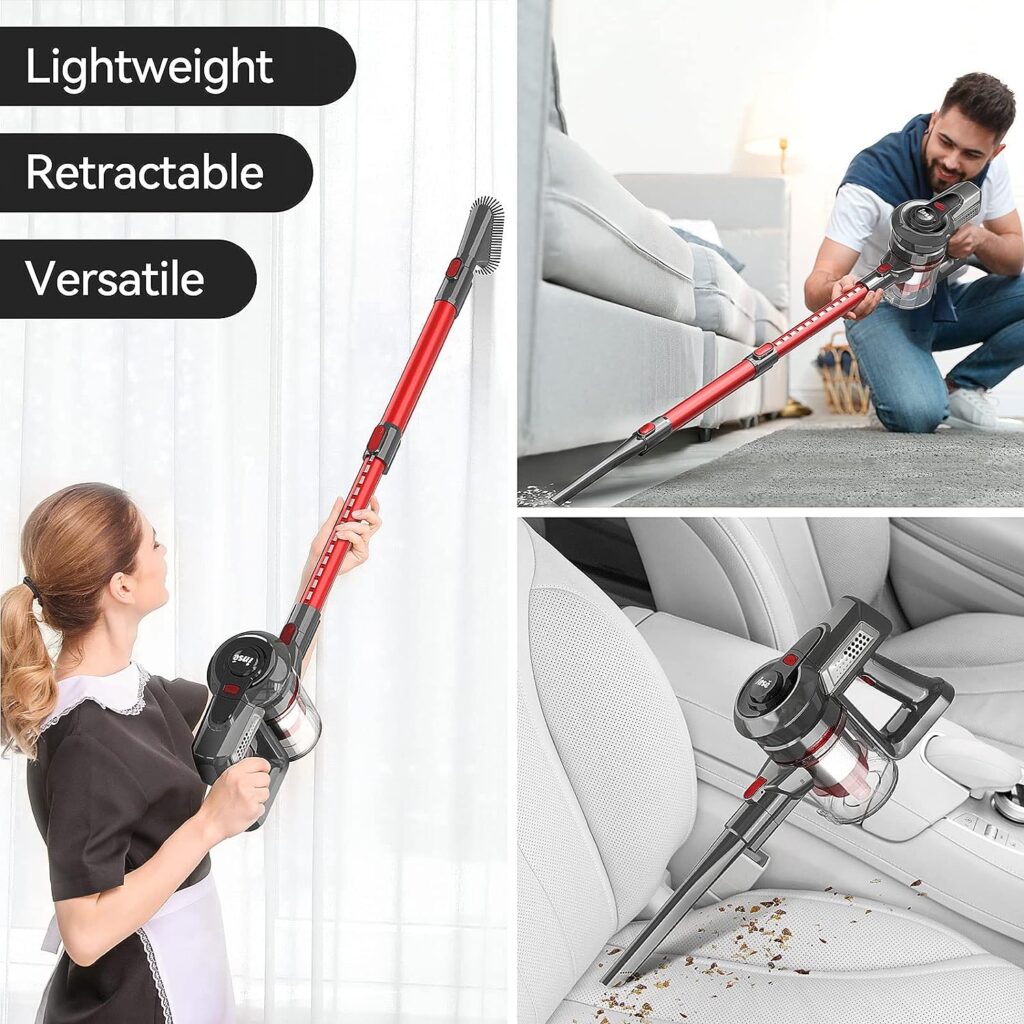 INSE Cordless Vacuum Cleaner, 6-in-1 Powerful Stick Vacuum, Rechargeable Vacuum Cleaner with 2200m-A-h Battery Up to 45 Mins Runtime, Lightweight Handheld Vacuum for Home Hard Floor Carpet Pet Hair