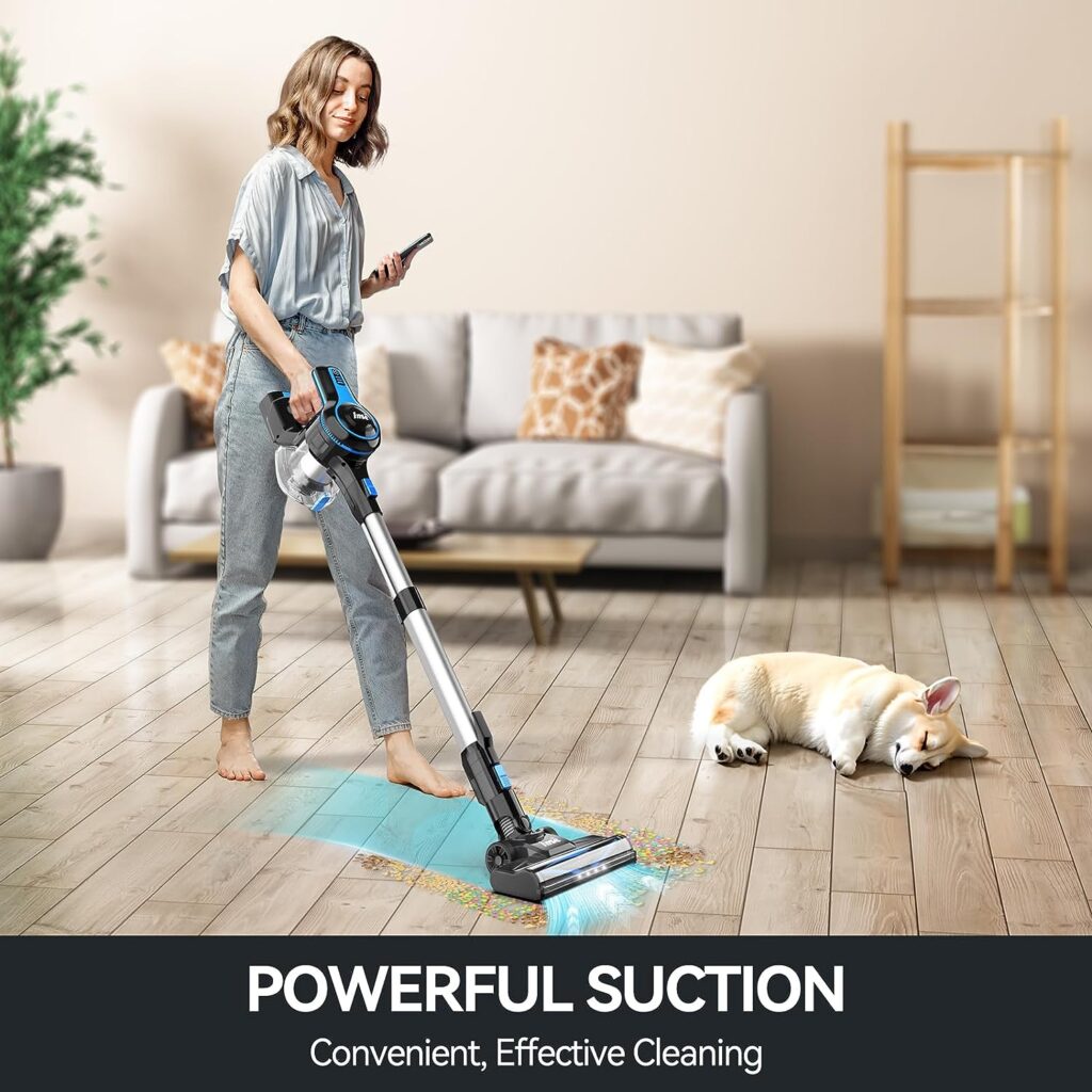 INSE Cordless Vacuum Cleaner, 6-in-1 Rechargeable Stick Vacuum with 2200 m-A-h Battery, Powerful Lightweight Cordless Vacuum, Up to 45 Mins Runtime, for Home Hard Floor Carpet Pet Hair-N5S Sapphire