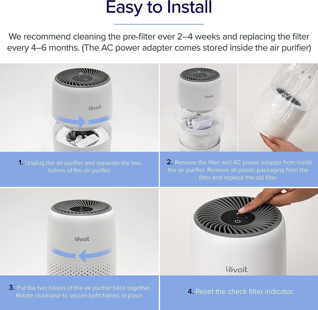 LEVOIT Air Purifiers for Bedroom Home, HEPA Filter Cleaner with Fragrance Sponge for Better Sleep, Filters Smoke, Allergies, Pet Dander, Odor, Dust, Office, Desktop, Portable, Core Mini, White : Home  Kitchen