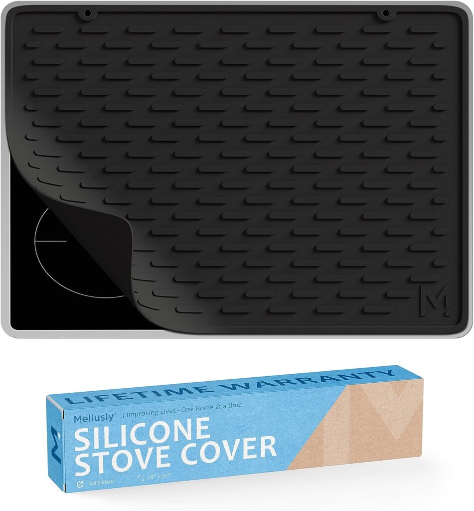 Meliusly Silicone Stove Cover (20x28) Premium Silicone Stove Top Protector, Silicone Electric Stove Top Covers, Silicone Mat for Glass Stove Top, Silicon Stove Cover Cooktop Range Mat (Solid Black)