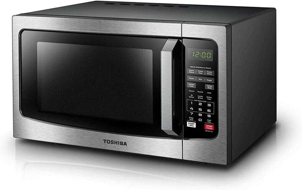 TOSHIBA EM131A5C-SS Countertop Microwave Oven, 1.2 Cu Ft with 12.4 Turntable, Smart Humidity Sensor with 12 Auto Menus, Mute Function  ECO Mode, Easy Clean Interior, Stainless Steel  1100W