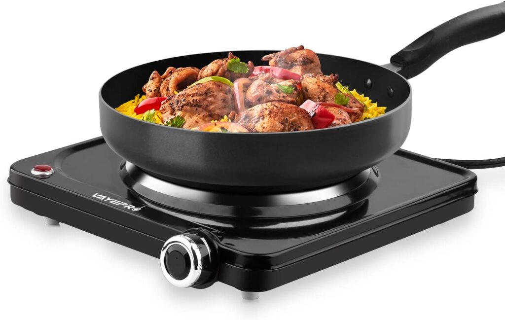 Vayepro Hot Plate, 1500W Portable Electric Stove, Single Electirc Cooktop,Portable Burner for Cooking, Cooktop for Dorm Office Home Camp, UL Listed,Compatible with All Cookware