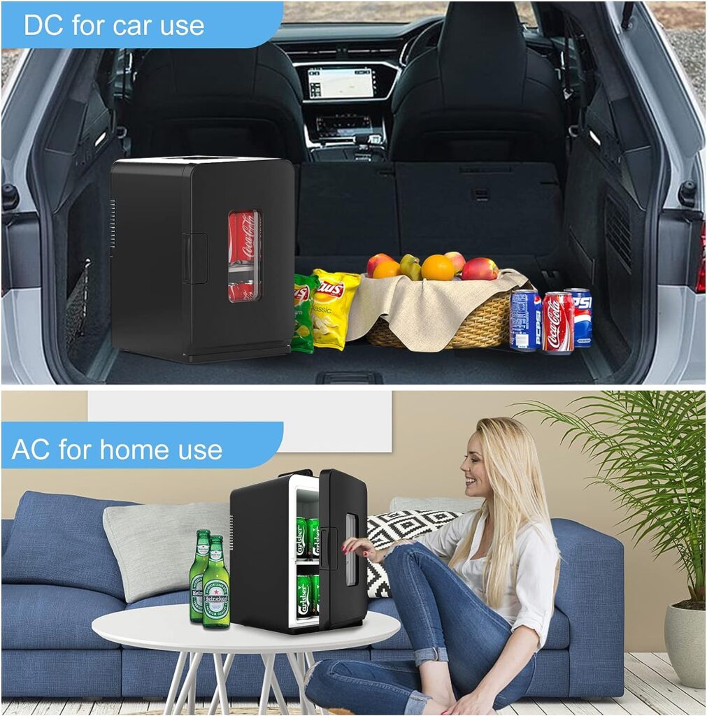 15 Liter/21 Cans Mini Fridge for Bedroom, 110V AC/12V DC Portable Skincare Fridge, Thermoelectric Cooler and Warmer Small Refrigerator for Makeup, Food, Drinks, Office and Car, Transparent Window