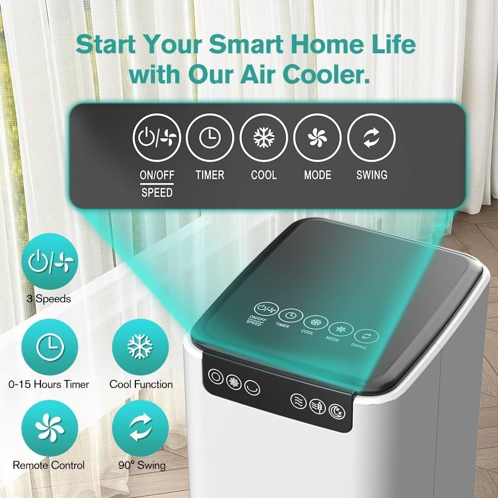 41 Portable Air Conditioners, 3-1 Evaporative Air Cooler w/Remote, 15H Timer, 90° Swing, Portable AC with 1700ML Water Tank, 8 Ice Boxes, 3 Modes 3 Speeds Cooling Tower Fan For Room Home Office