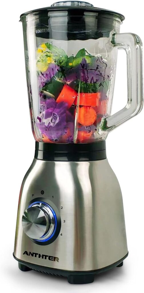 Anthter Professional Plus Blenders For Kitchen, 950W Motor Blender with Stainless Countertop, 50 Oz Glass Jar, Ideal for Puree, Ice Crush, Shakes and Smoothies