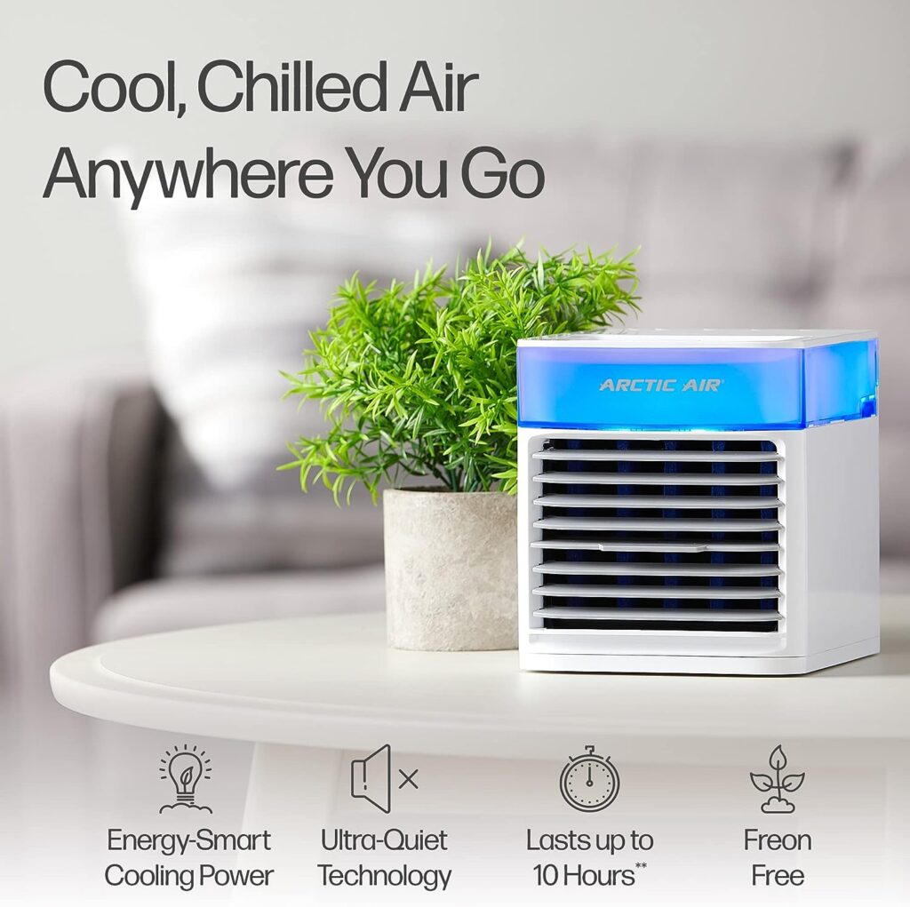 Arctic Air Pure Chill 2.0 Evaporative Air Cooler by Ontel - Powerful, Quiet, Lightweight and Portable Space Cooler with Hydro-Chill Technology For Bedroom, Office, Living Room  More,Blue