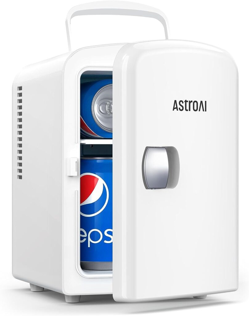 AstroAI Mini Fridge, 4 Liter/6 Can AC/DC Portable Thermoelectric Cooler and Warmer Refrigerators for Mothers Day Gift, Skincare, Beverage, Home, Office and Car, ETL Listed (White