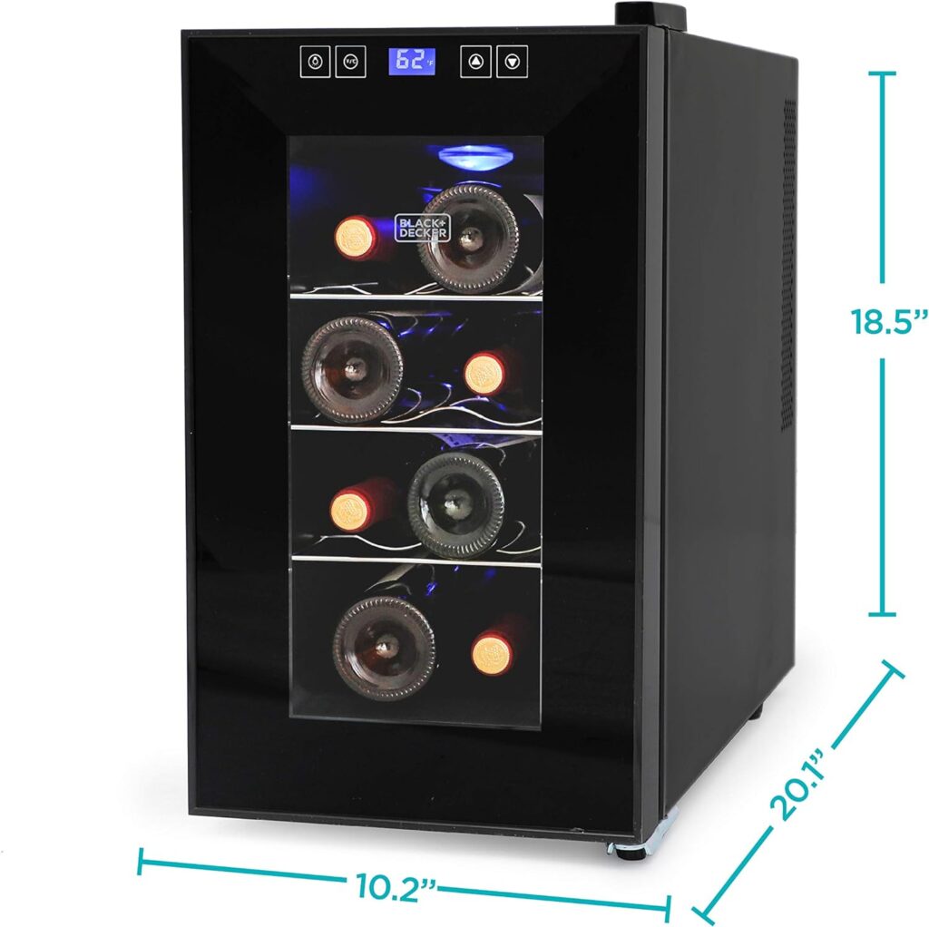 BLACK+DECKER 8 Bottle Wine Fridge, Thermoelectric, Wine Fridge Small with Triple Pane Clear Glass Door, Mini Wine Fridge, BD60026