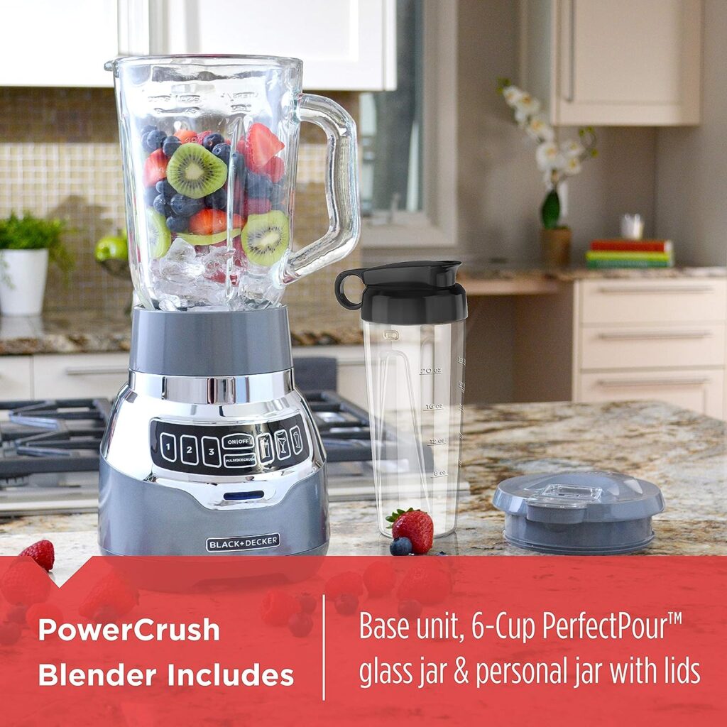 BLACK+DECKER PowerCrush Digital Blender with Quiet Technology, Stainless Steel, BL1300DG-T, Gray  Silver