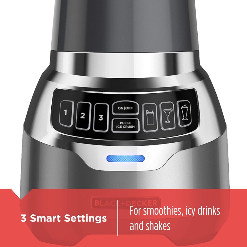 BLACK+DECKER PowerCrush Digital Blender with Quiet Technology, Stainless Steel, BL1300DG-T, Gray  Silver