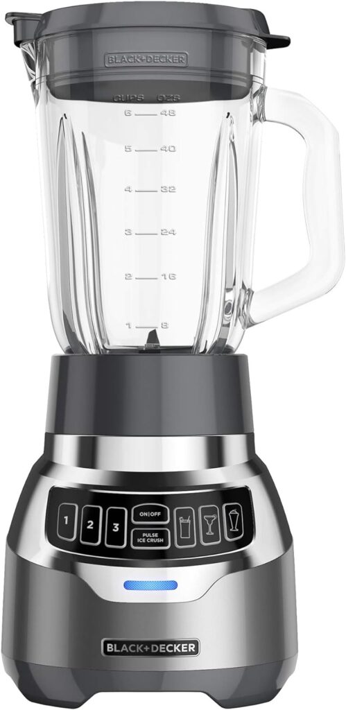 BLACK+DECKER PowerCrush Digital Blender with Quiet Technology, Stainless Steel, BL1300DG-T, Gray  Silver