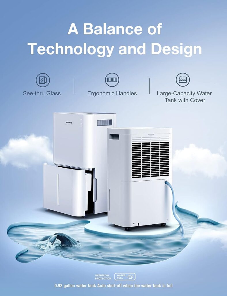 BUBLUE 8,500 Sq. Ft 125 Pint Dehumidifier for Basements, Home and Large Room with Auto or Manual Drainage | 50db Industry Leading Noise Reducing | 1.72 Gallon Water Tank | Energy Saving, 3 Operation Modes, and 24 hr Timer | Household Commercial Dual-purpose