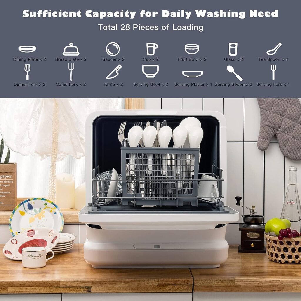 COSTWAY Portable Countertop Dishwasher, Compact Dishwasher with 7.5 L Built-in Water Tank, 360° Dual Spray Arms, 5 Washing Programs, Air-Dry Function, Child Lock, Mini Dishwasher for Apartment, RV