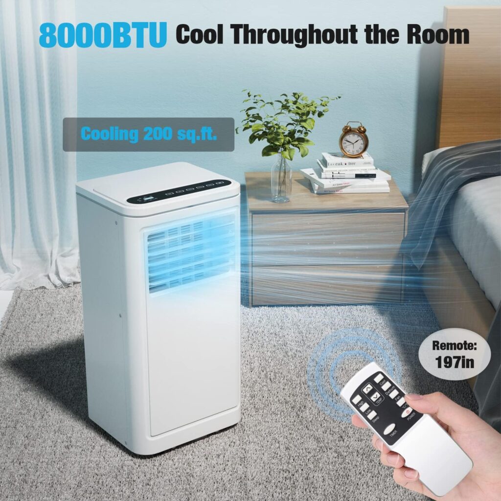 COWSAR Portable Air Conditioner, 8000BTU Air Conditioner Portable for Room Cooling Up 200sq.ft, Portable AC Unit with Dehumidifier and Fan and Remote Control  53dB Air Conditioner