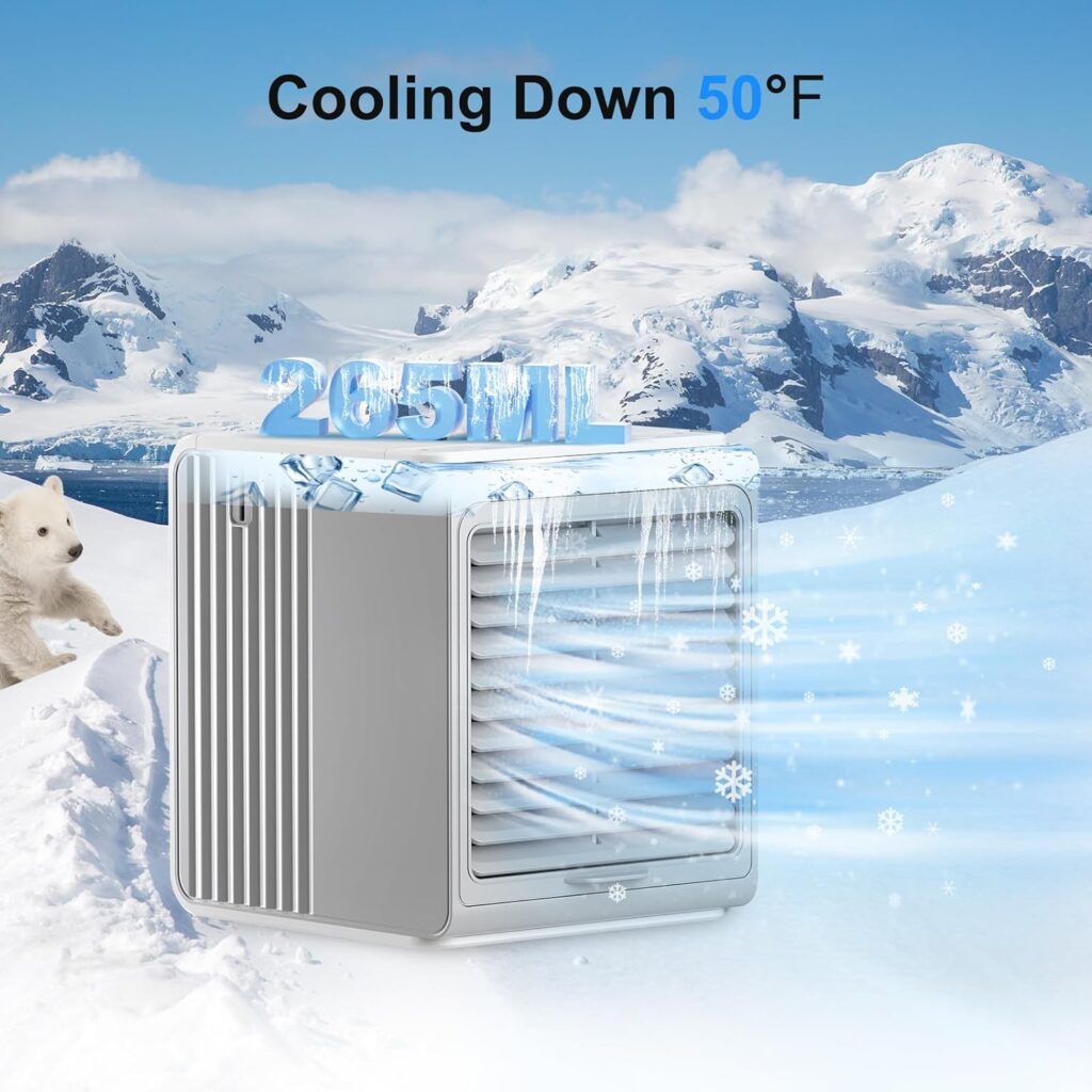 Cozzyben Mini Air Conditioner Portable Water USB Ac Unit Personal Evaporative Swamp Cooler Ice Fan for Desk Bedroom Room Car Camping Tent