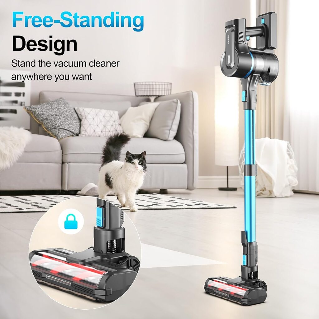 DEVOAC Cordless Vacuum Cleaner, 28Kpa Powerful Stick Vacuum Cleaner with 350W Brushless Motor, 45 Min Max Runtime, 6 in 1 Lightweight Vacuum Cleaner for Carpet Hardwood Floor Pet Hair, Blue