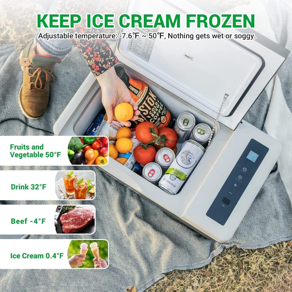 F40C4TMP Portable Refrigerator 20 Quart 12 Volt Freezer (-8℉~50℉) 18L Car Fridge with Compressor 110-240V AC for Camping, Truck, RV, Travel, Boat and Home Use