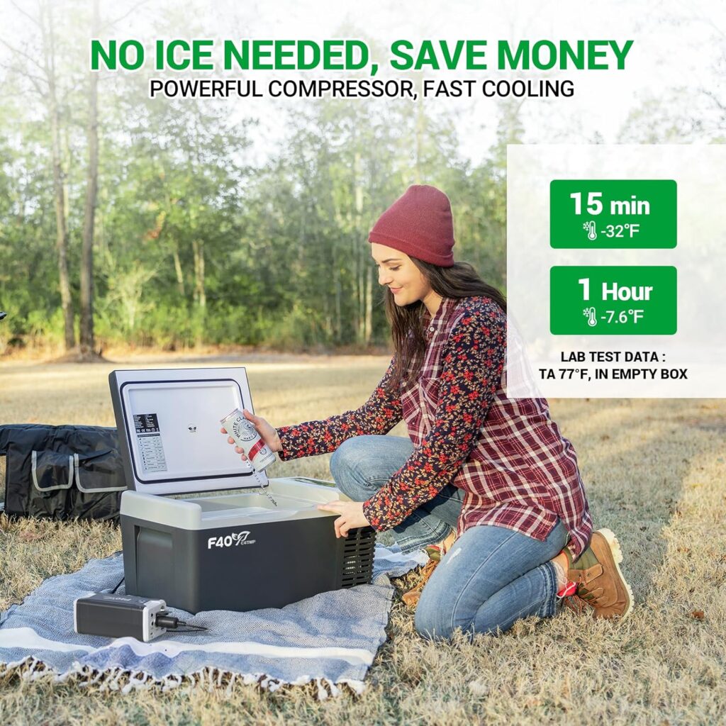 F40C4TMP Portable Refrigerator 20 Quart 12 Volt Freezer (-8℉~50℉) 18L Car Fridge with Compressor 110-240V AC for Camping, Truck, RV, Travel, Boat and Home Use