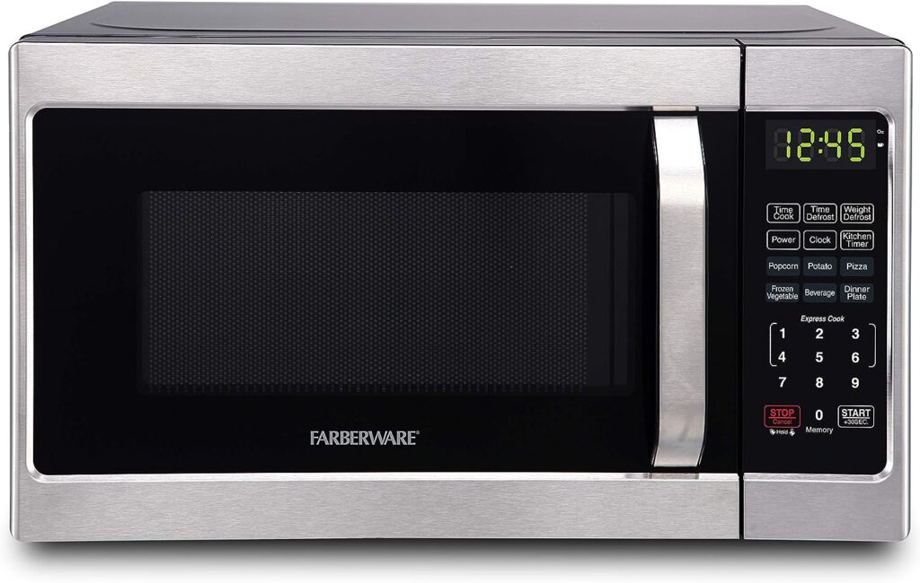 Farberware Countertop Microwave 700 Watts, 0.7 cu ft - Microwave Oven With LED Lighting and Child Lock - Perfect for Apartments and Dorms - Easy Clean Stainless Steel