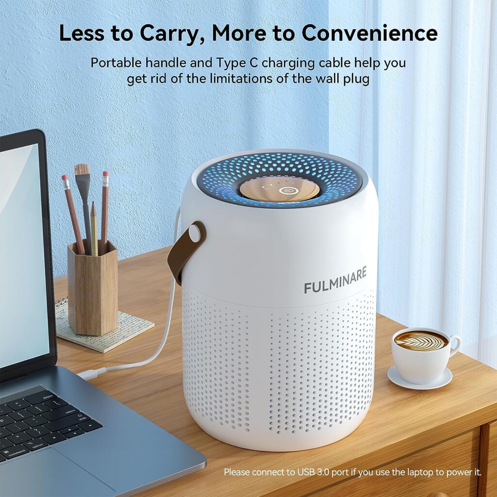 FULMINARE Air Purifiers for Bedroom, H13 True HEPA Air Purifiers for Home,Pets,Office, Portable Small Air Filters with Auto Air Quality Monitoring, Quiet Air Cleaner Remove 99.97% Dust, Smoke, Pollen