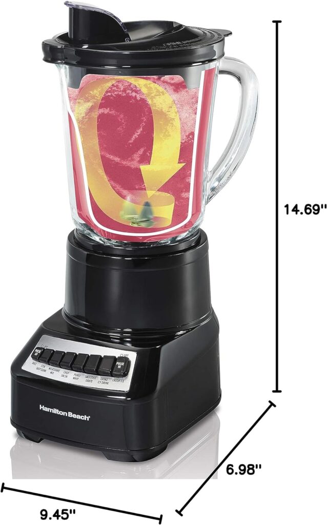 Hamilton Beach Wave Crusher Blender For Shakes and Smoothies With 40 Oz Glass Jar and 14 Functions, Ice Sabre Blades  700 Watts for Consistently Smooth Results, Black  Stainless Steel (54220)