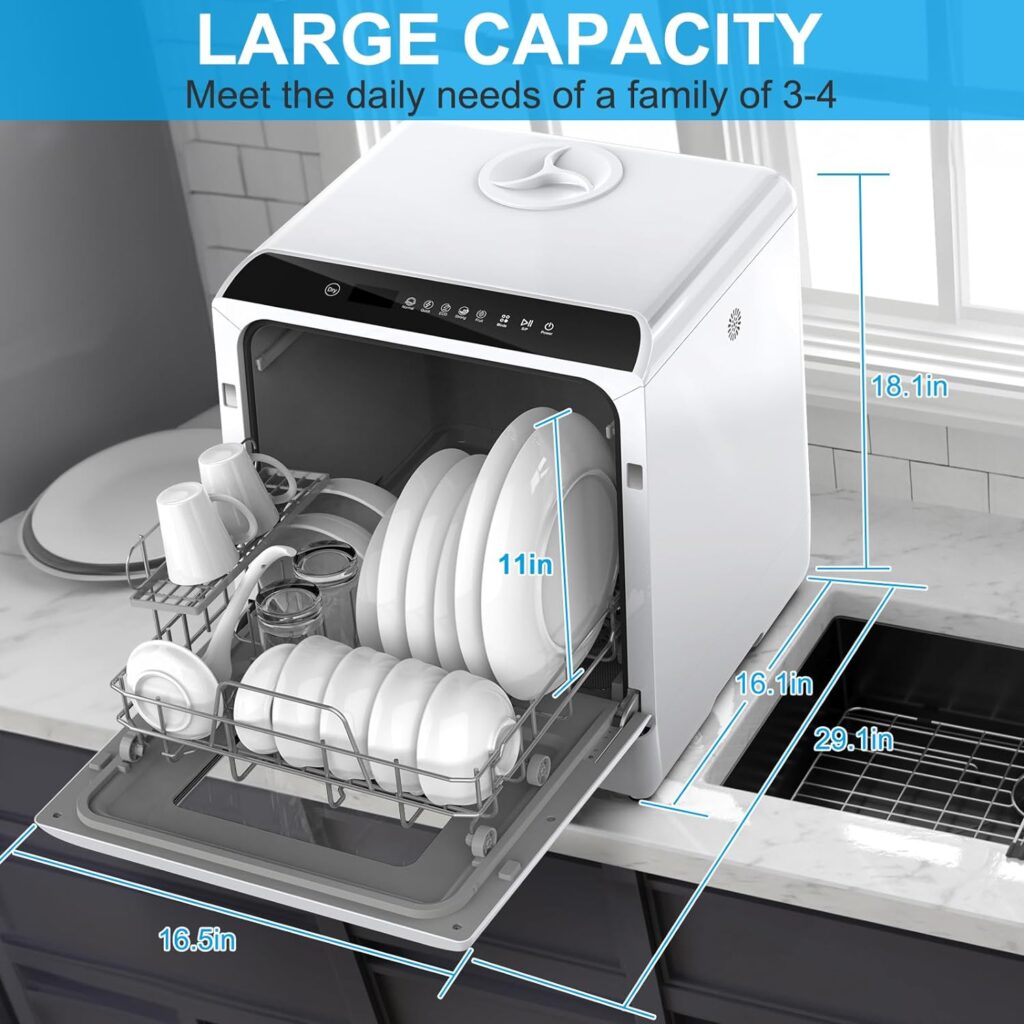 IAGREEA Portable Countertop Dishwasher, No Hookup Needed, Compact Dishwasher With 5-Liter Built-in Water Tank,5 Programs, 360° Dual Spray