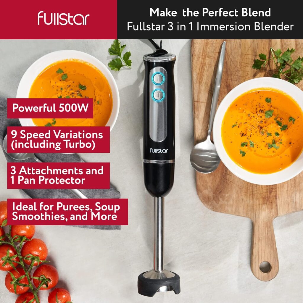 Immersion Blender, Hand Blender Electric, 3-in-1 Immersion Blender Handheld, 9-Speed, 500W Handheld Blender - Hand Blenders Immersion, Hand Mixer Electric Blenders for Kitchen, Smoothie Blender Black