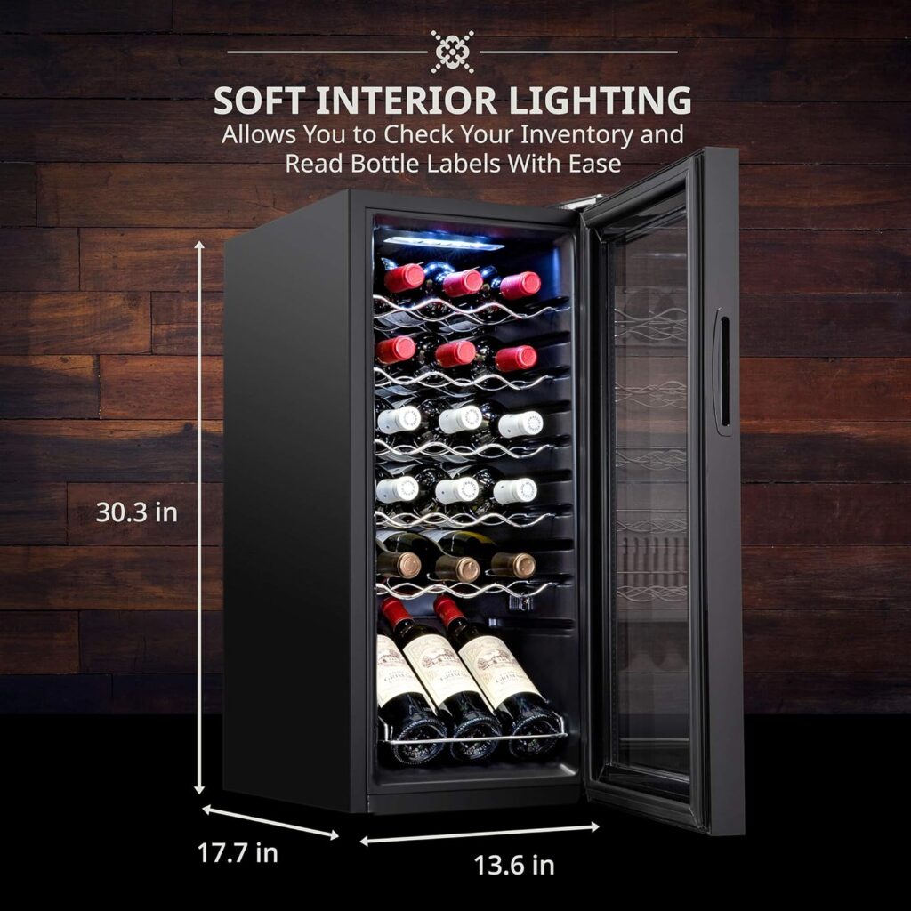 Ivation 18 Bottle Compressor Wine Cooler Refrigerator w/Lock | Large Freestanding Wine Cellar For Red, White, Champagne or Sparkling Wine | 41f-64f Digital Temperature Control Fridge Glass Door Black