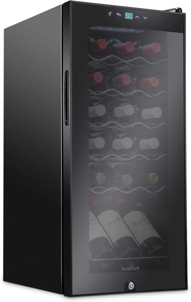 Ivation 18 Bottle Compressor Wine Cooler Refrigerator w/Lock | Large Freestanding Wine Cellar For Red, White, Champagne or Sparkling Wine | 41f-64f Digital Temperature Control Fridge Glass Door Black