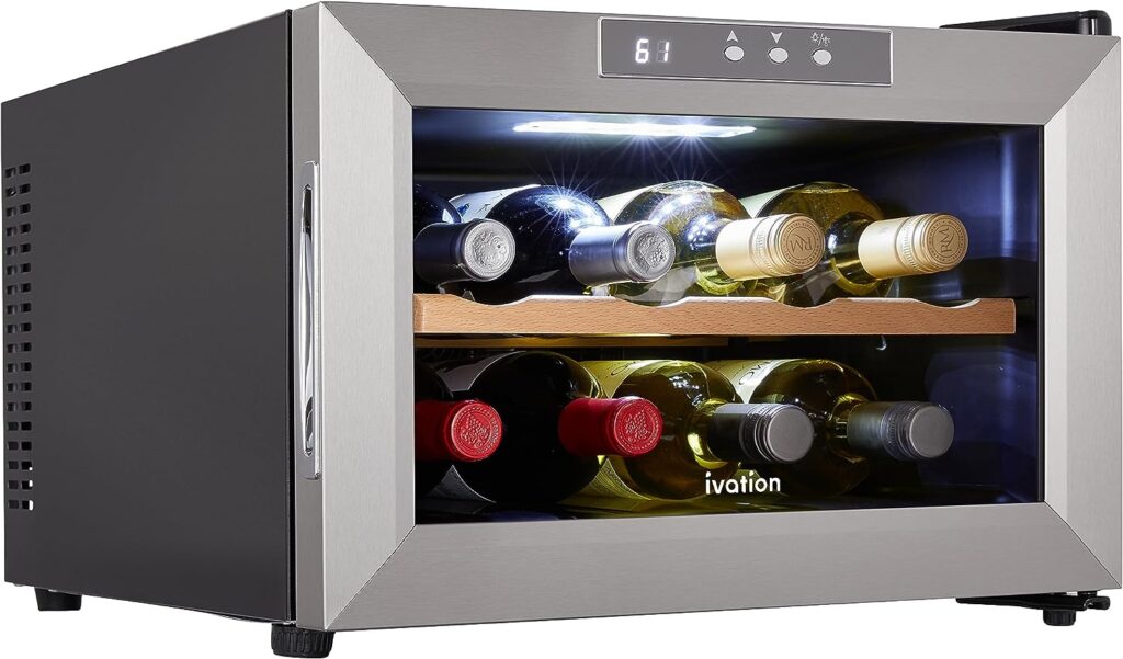 Ivation Premium Stainless Steel 8 Bottle Horizontal Thermoelectric Wine Cooler/Chiller Counter Top Red  White Wine Cellar w/Digital Temperature, Freestanding Refrigerator Quiet Operation Fridge