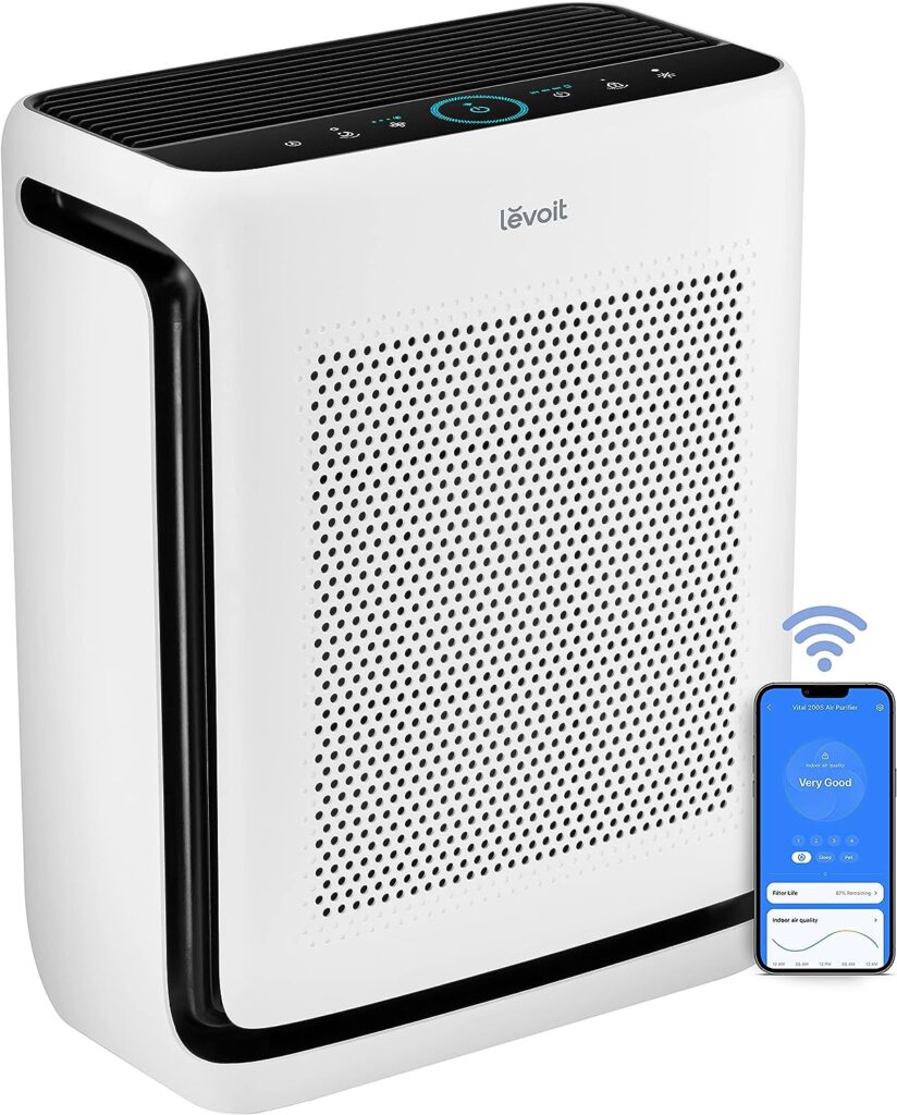 LEVOIT Air Purifiers for Home Large Room Up to 1900 Ft² in 1 Hr with Washable Filters, Air Quality Monitor, Smart WiFi, HEPA Filter Captures Allergies, Pet Hair, Smoke, Pollen in Bedroom, Vital 200S