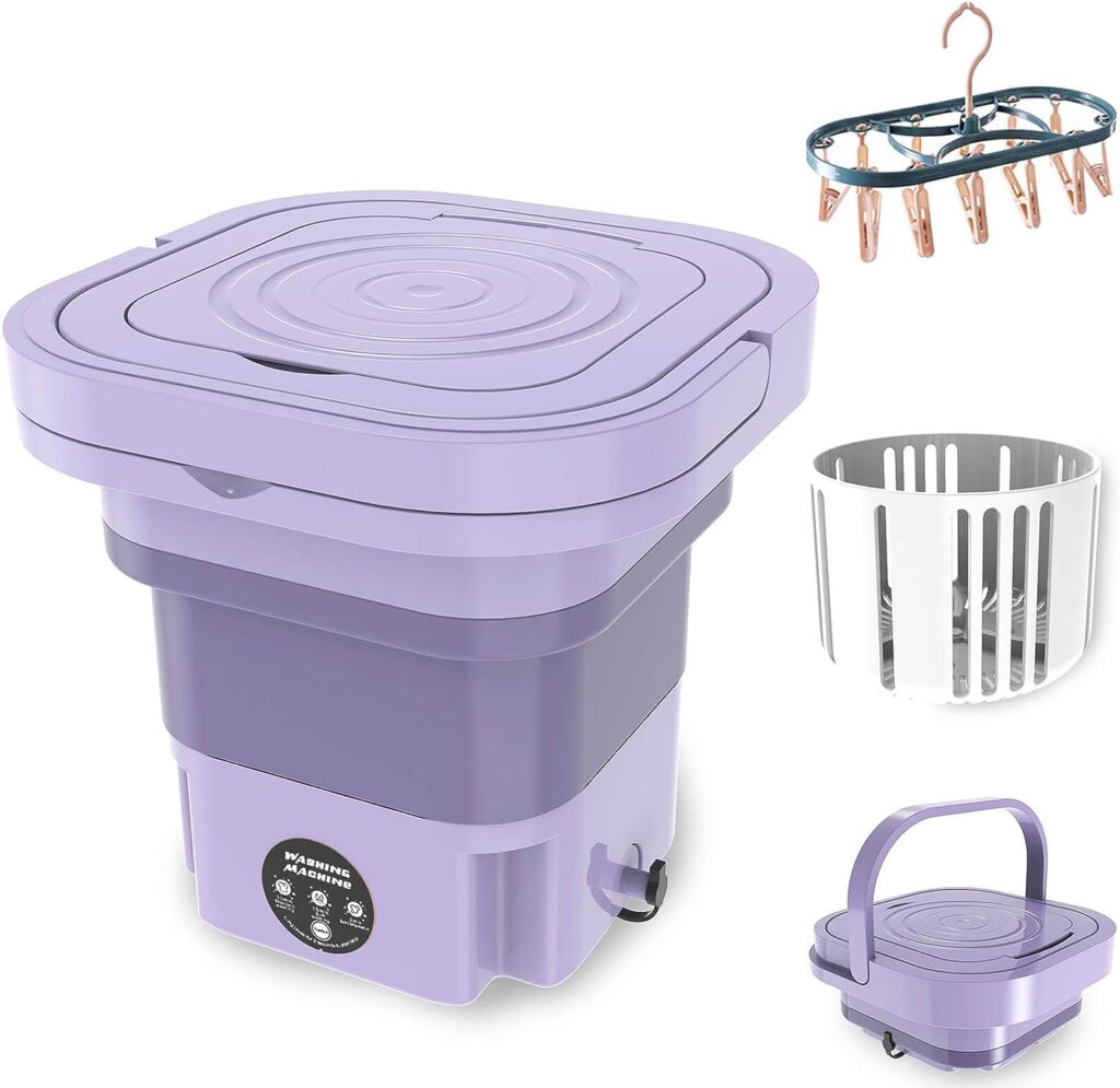 Mini Portable Washing Machine, Foldable Washing Machine with Spin-Dry Basket, Small Portable Washer and Dryer Combo for Apartments, Camping, RV, Travel Laundry Washing Small Pieces of Underwear, Socks