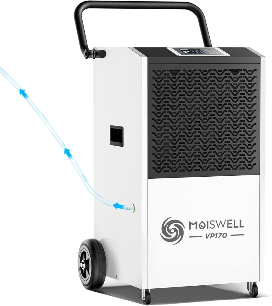 Moiswell 170 Pints Commercial Dehumidifier with Pump and Drain Hose for Basements and Large Spaces up to 7,500 Sq Ft, 5 Years Warranty