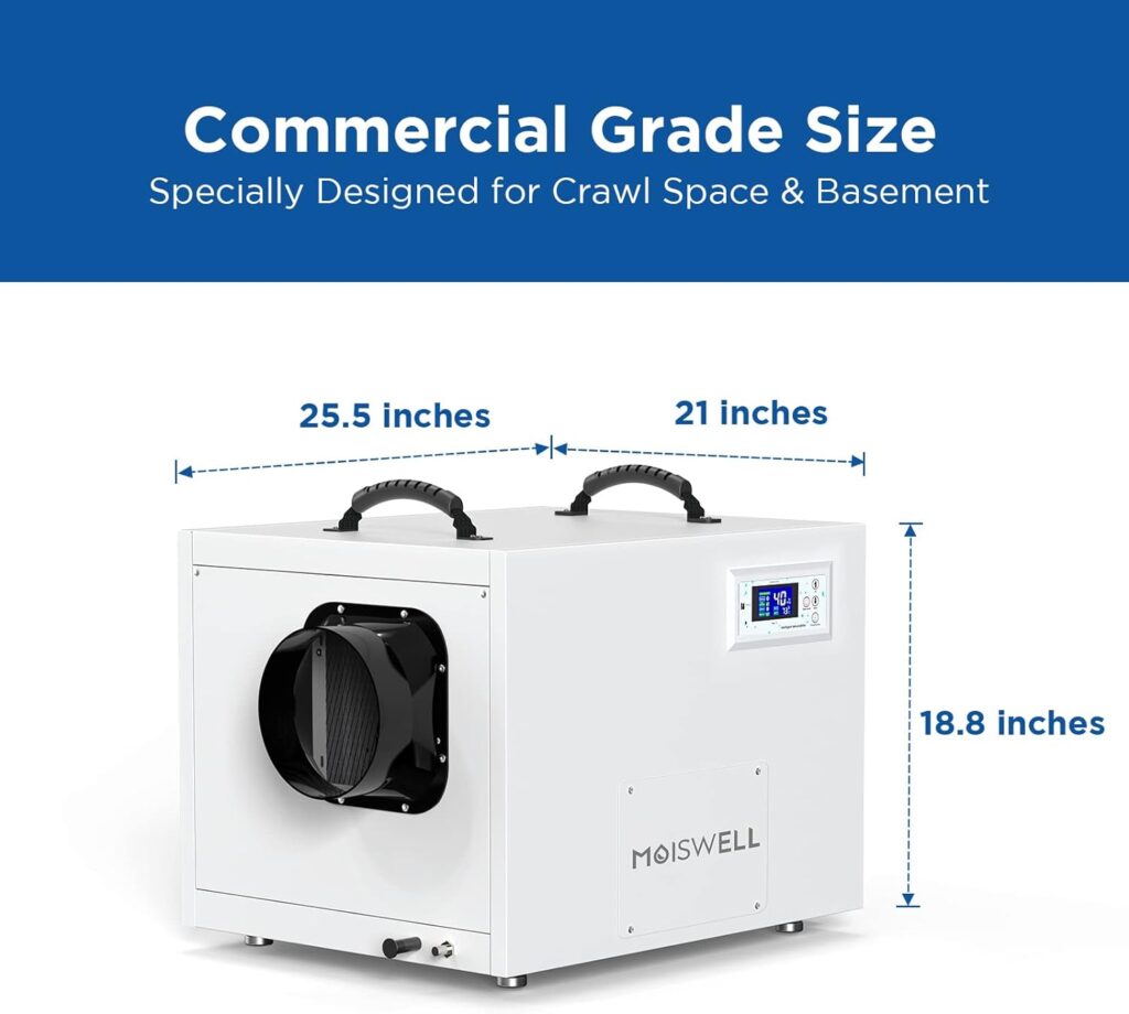 Moiswell 212 Pints Commercial Dehumidifier with Pump and Drain Hose, Crawl Space dehumidifier Basement, Industry Water Damage Unit for up to 8,000 sq ft Basements, Ideal for Industrial and Job Sites