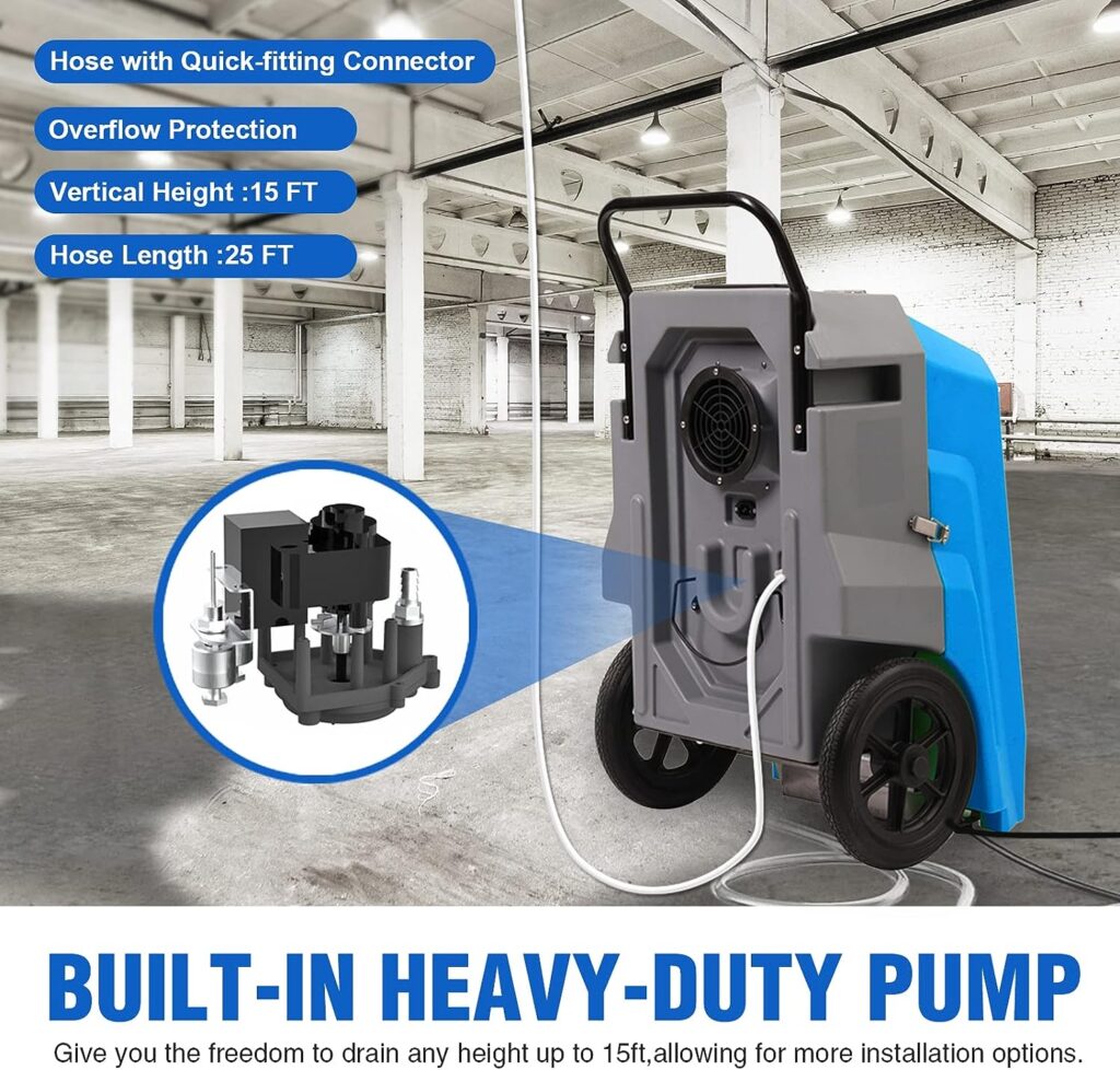 MOUNTO 180Pints LGR Industrial Dehumidifier with Pump and Drain Hose, Portable Dehumidifier with wheels for Home, Basements, Garages, and Job Sites.