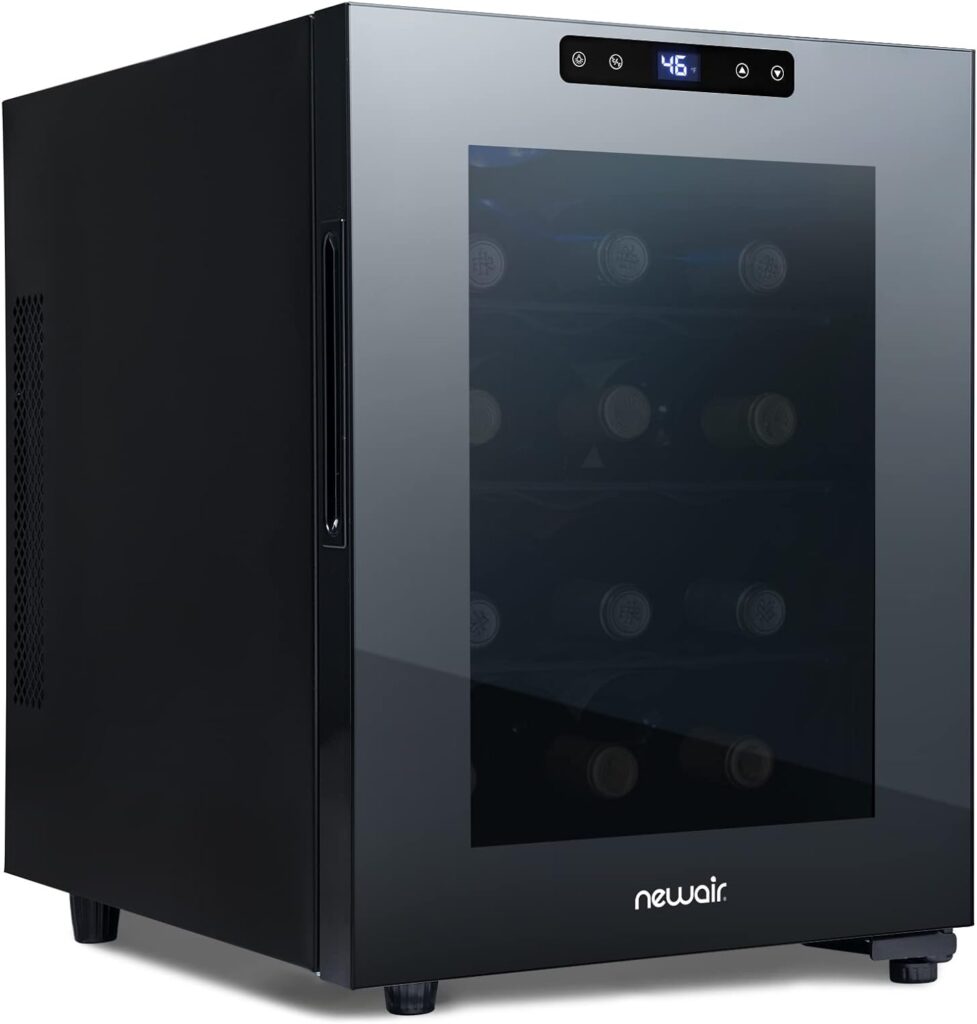 NewAir Shadow-T Series Wine Cooler Refrigerator | 12 Bottle | Countertop Mirrored Compact Wine Cellar with Triple-Layer Tempered Glass Door | Vibration-Free  Ultra-Quiet Thermoelectric Cooling