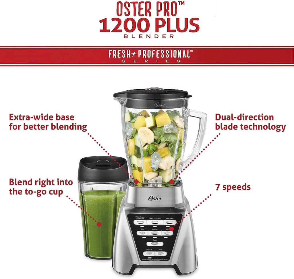 Oster Blender | Pro 1200 with Glass Jar, 24-Ounce Smoothie Cup, Brushed Nickel