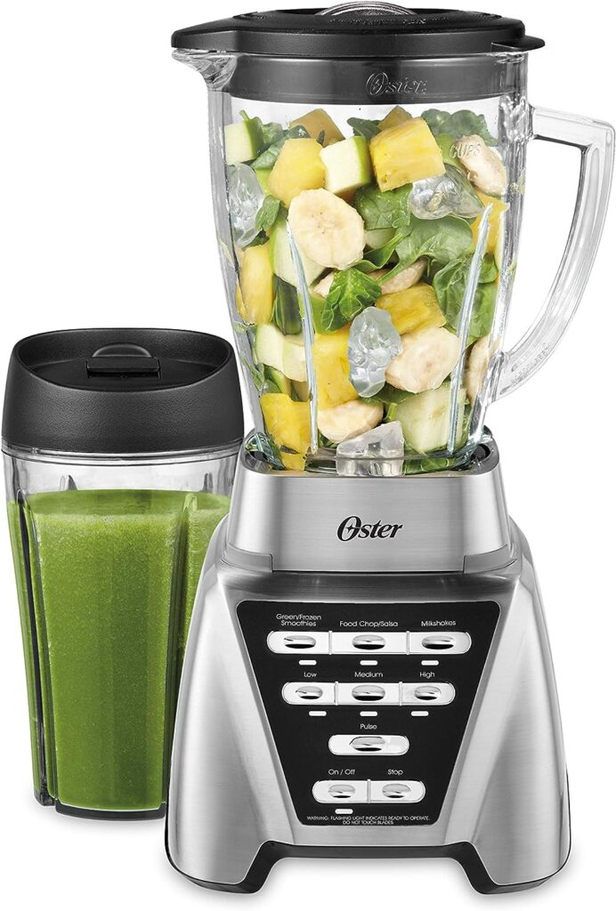 Oster Blender | Pro 1200 with Glass Jar, 24-Ounce Smoothie Cup, Brushed Nickel