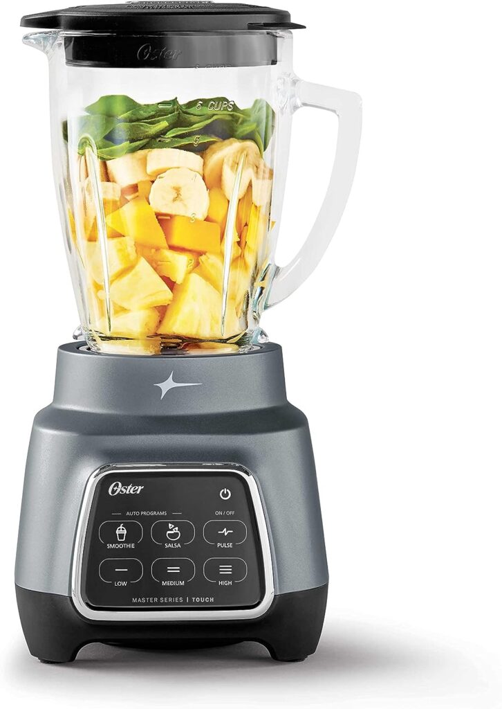 Oster Touchscreen Blender, 6-Speed, 6-Cup, Auto-program -for Smoothie, Salsa, 800W, Multi-Function blender, 2143023 Silver/Gray