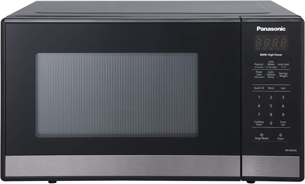 Panasonic NN-SB438S Compact Microwave Oven, 0.9 cft, Black Stainless Steel